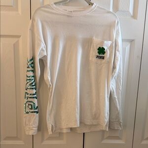 Victoria's Secret White Long Sleeve Tee with Green Accents